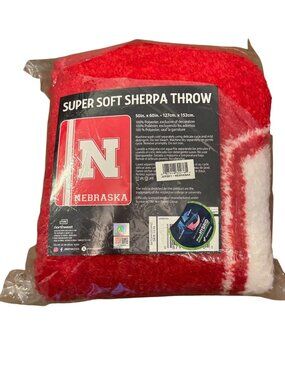Super Soft Sherpa Throw Blanket 50" X 60" Nebraska Logo Red & White Polyester